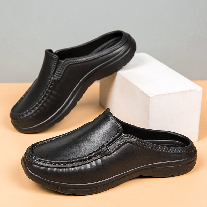 Muške protuklizne kuhinjske cipele s zatvorenim prstom, slip-on stil, PU gornji dio, gumena potplata