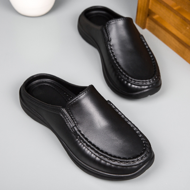 Muške protuklizne kuhinjske cipele s zatvorenim prstom, slip-on stil, PU gornji dio, gumena potplata