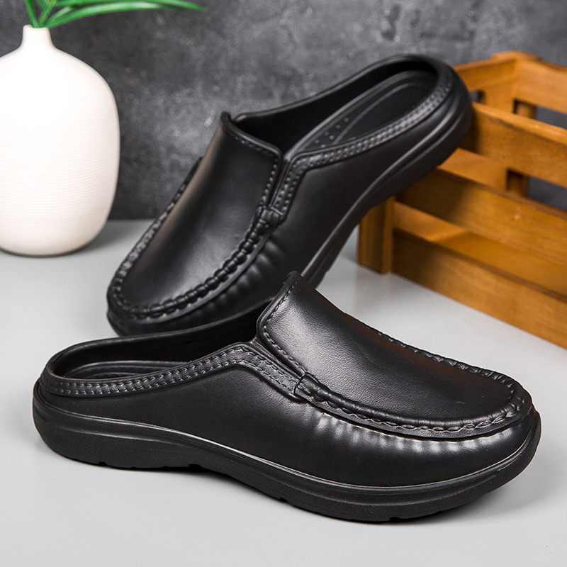 Muške protuklizne kuhinjske cipele s zatvorenim prstom, slip-on stil, PU gornji dio, gumena potplata