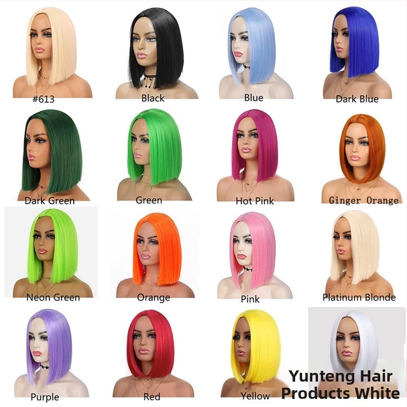 Perika kratka ravna kosa, bob s srednjom razdjelnom, model YT780, vlakna otporna na toplinu, mehanički postupak izrade, bez šiške