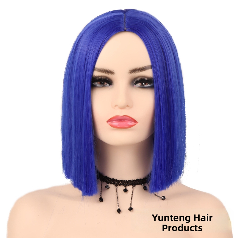 Perika kratka ravna kosa, bob s srednjom razdjelnom, model YT780, vlakna otporna na toplinu, mehanički postupak izrade, bez šiške