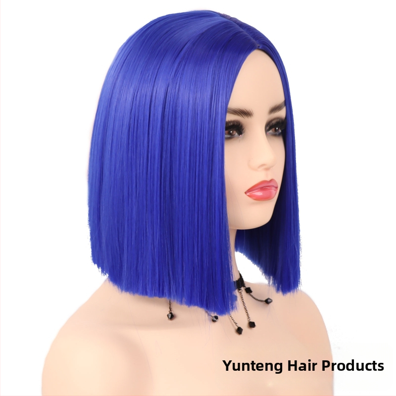 Perika kratka ravna kosa, bob s srednjom razdjelnom, model YT780, vlakna otporna na toplinu, mehanički postupak izrade, bez šiške