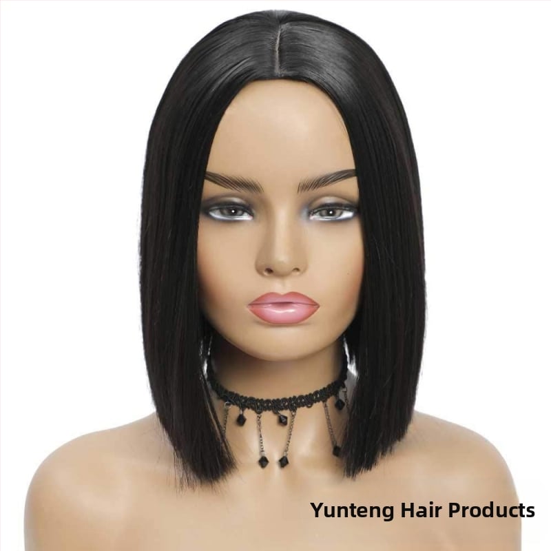 Perika kratka ravna kosa, bob s srednjom razdjelnom, model YT780, vlakna otporna na toplinu, mehanički postupak izrade, bez šiške