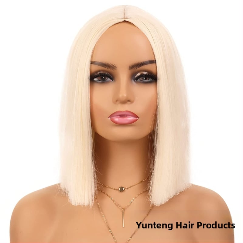 Perika kratka ravna kosa, bob s srednjom razdjelnom, model YT780, vlakna otporna na toplinu, mehanički postupak izrade, bez šiške