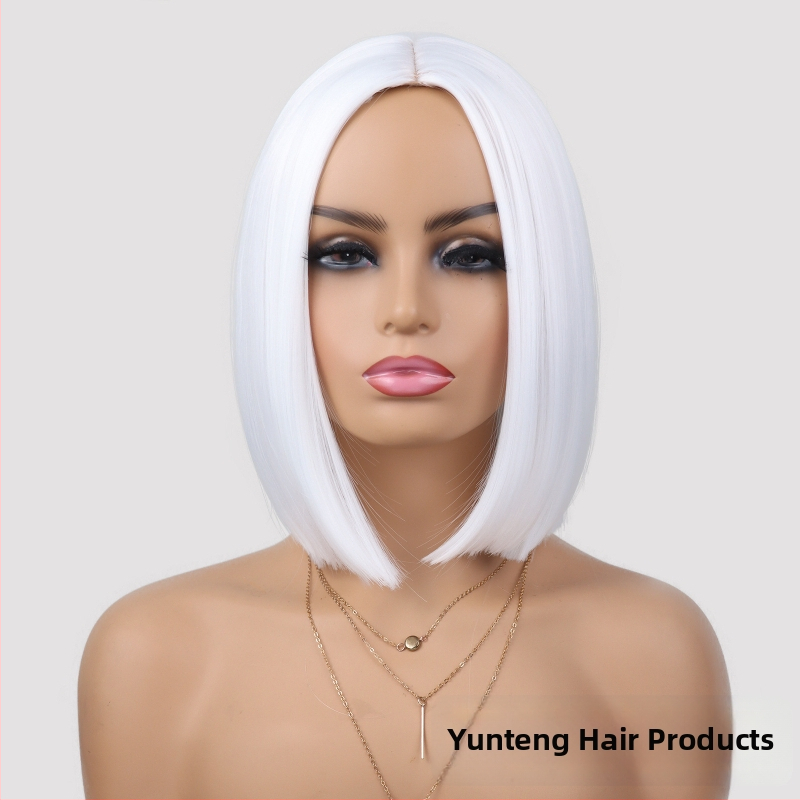 Perika kratka ravna kosa, bob s srednjom razdjelnom, model YT780, vlakna otporna na toplinu, mehanički postupak izrade, bez šiške