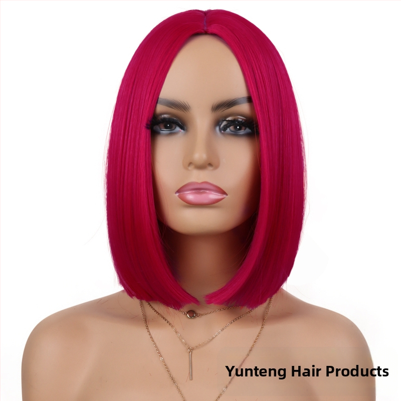 Perika kratka ravna kosa, bob s srednjom razdjelnom, model YT780, vlakna otporna na toplinu, mehanički postupak izrade, bez šiške