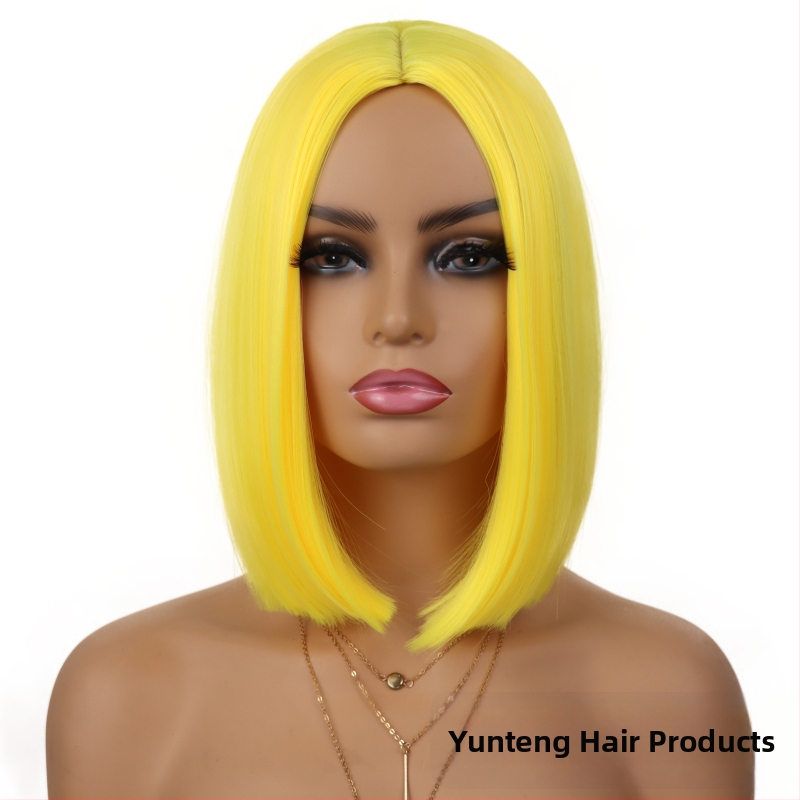 Perika kratka ravna kosa, bob s srednjom razdjelnom, model YT780, vlakna otporna na toplinu, mehanički postupak izrade, bez šiške