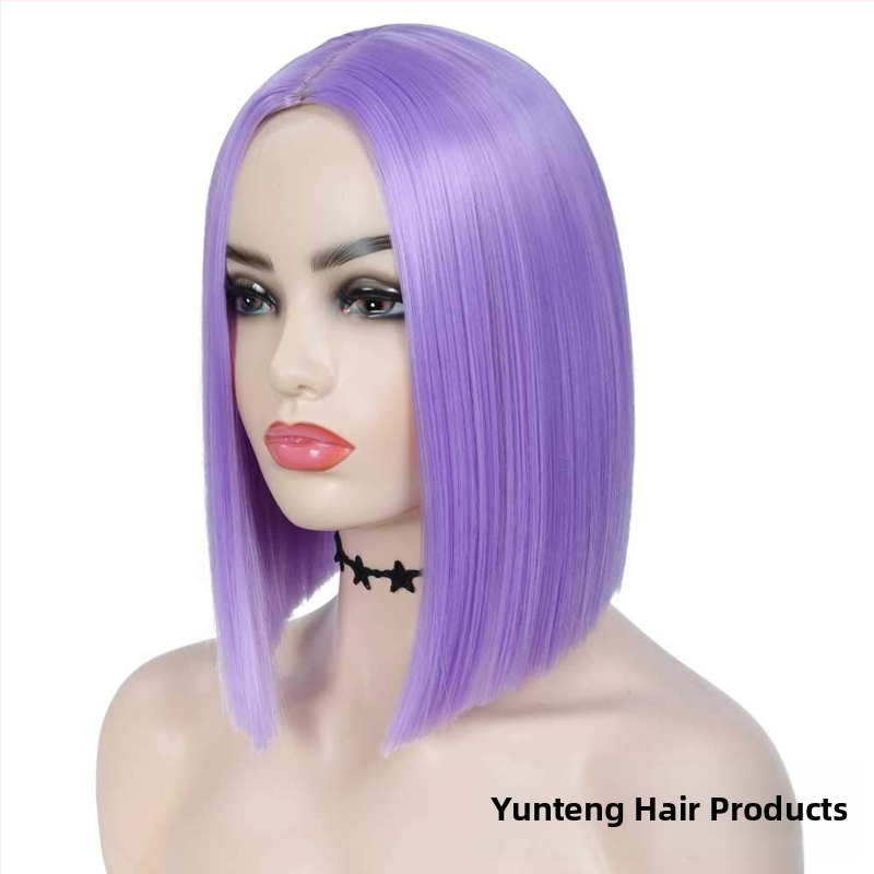 Perika kratka ravna kosa, bob s srednjom razdjelnom, model YT780, vlakna otporna na toplinu, mehanički postupak izrade, bez šiške