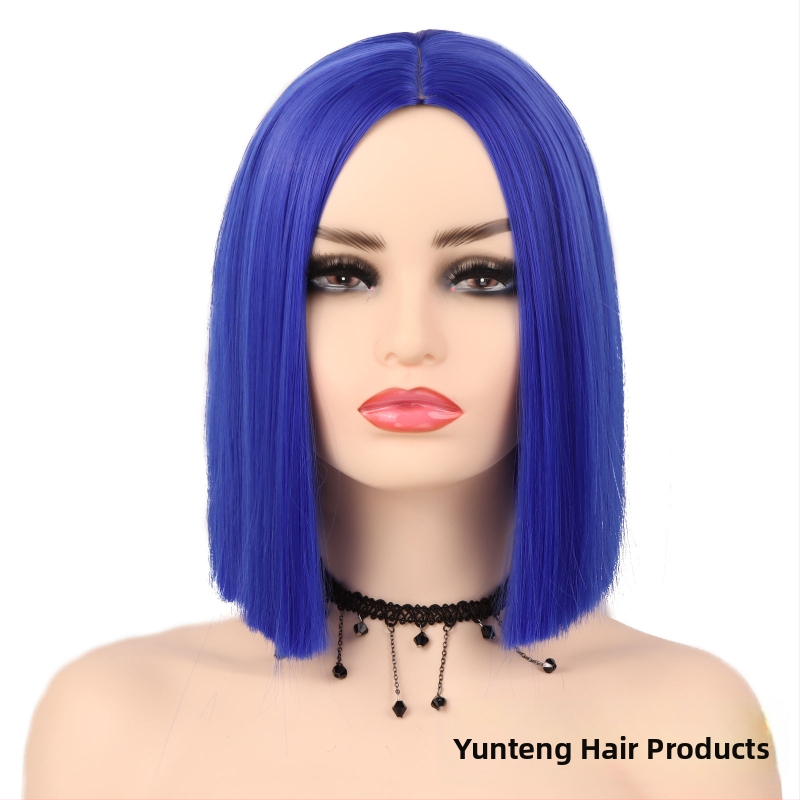 Perika kratka ravna kosa, bob s srednjom razdjelnom, model YT780, vlakna otporna na toplinu, mehanički postupak izrade, bez šiške