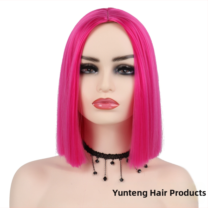 Perika kratka ravna kosa, bob s srednjom razdjelnom, model YT780, vlakna otporna na toplinu, mehanički postupak izrade, bez šiške