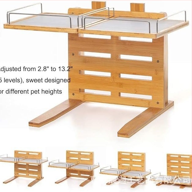 Ξύλινο ράφι για μπολ γάτας, ρυθμιόμενο ύψος και προστασία του λαιμού, Chenjia