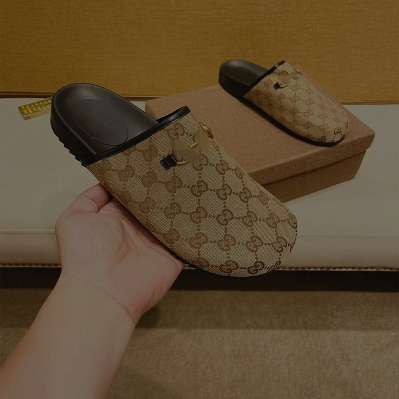 Muške kožne mule s otiskom slova G Family, Toe Cap, Slip-On, gumena potplat, jesen 2025