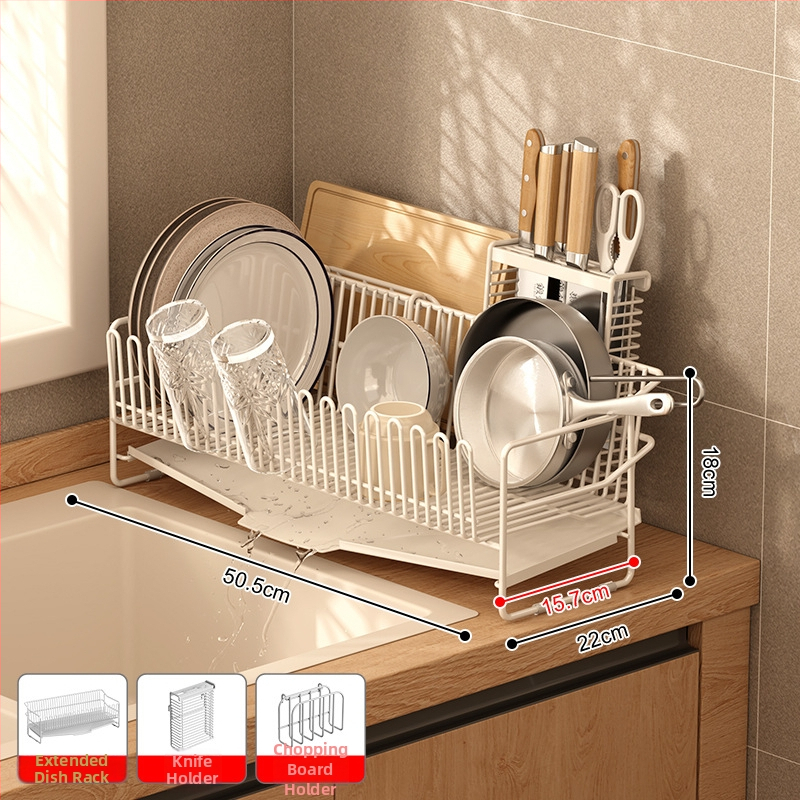 Odvodni stalak za posuđe za sudoper od nehrđajućeg čelika 304, kuhinjski stolni model, jednostavan i moderan stil