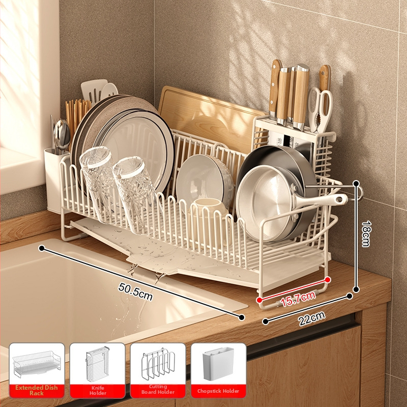 Odvodni stalak za posuđe za sudoper od nehrđajućeg čelika 304, kuhinjski stolni model, jednostavan i moderan stil