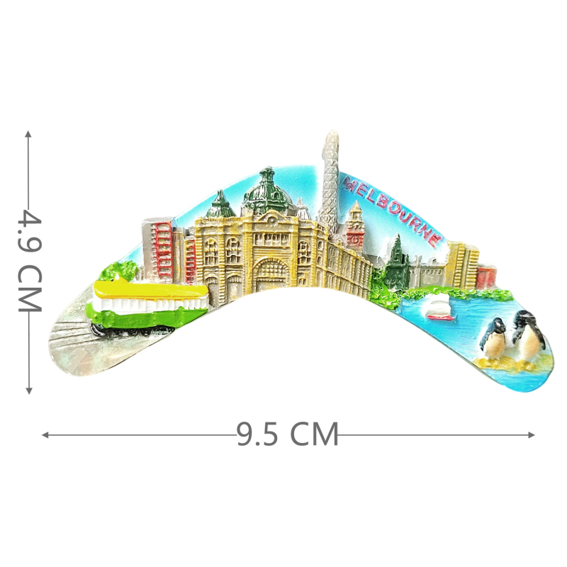 Magnet za hladnjak s gradskim motivom i boomerangom, 3D reljef, sintetička smola, moderni minimalistički stil
