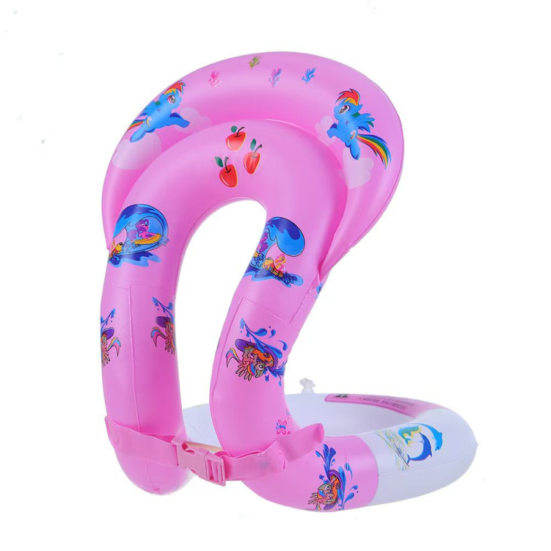 Детски надуваем пръстен за плуване с жилетка за плаване, карикатурен дизайн, екологичен PVC, удебелен PVC, за плуване и водни игри