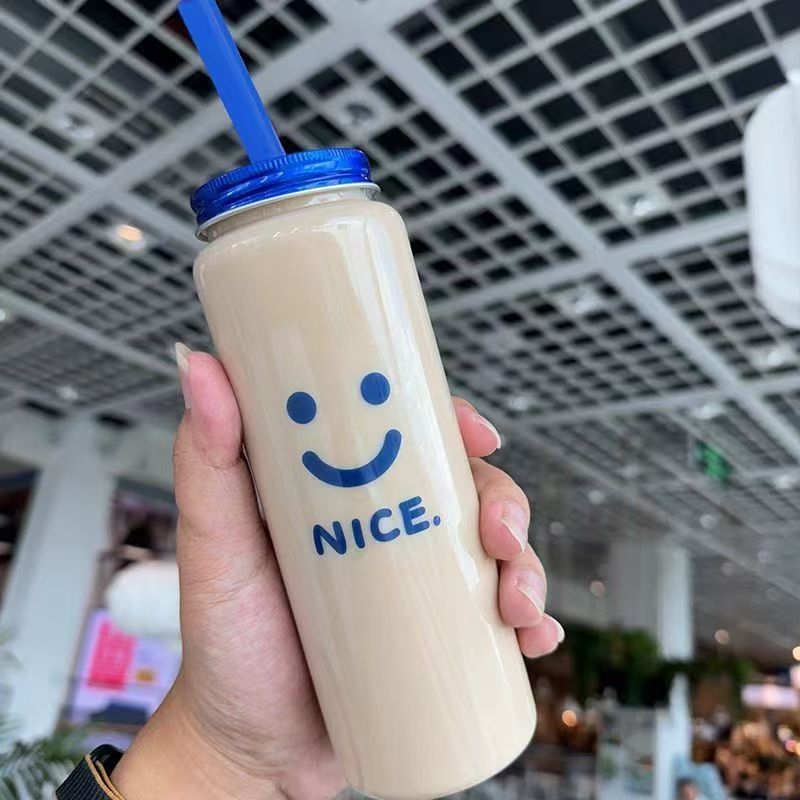 Jednokratna boca za mliječni čaj s poklopcem, okrugla PET boca za napitke, 350–500 ml, moguć ispis logotipa