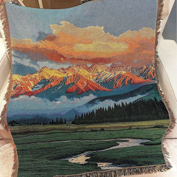 Гоблен с листен мотив, скандинавски стил, полиестерно-памучен материал, правоъгълна форма, машинно тъкане