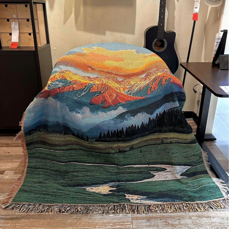 Гоблен с листен мотив, скандинавски стил, полиестерно-памучен материал, правоъгълна форма, машинно тъкане