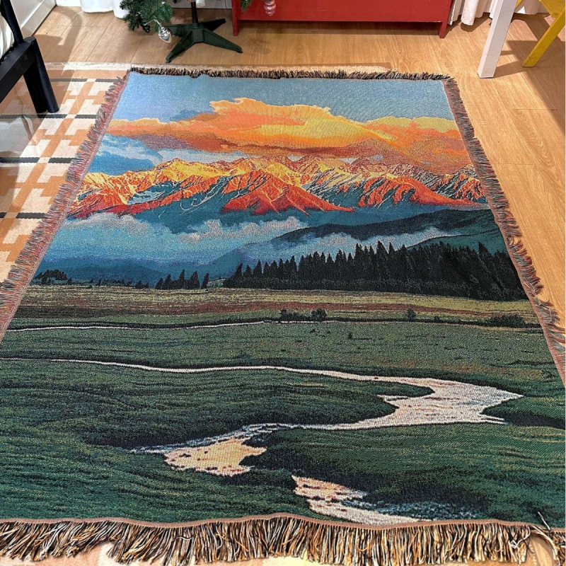 Гоблен с листен мотив, скандинавски стил, полиестерно-памучен материал, правоъгълна форма, машинно тъкане