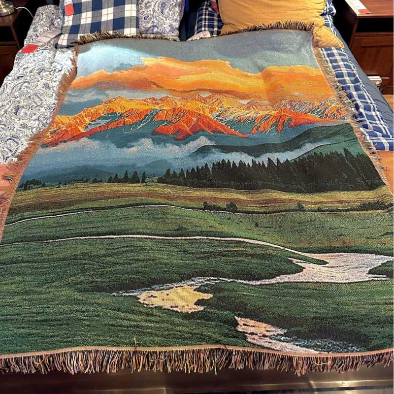 Гоблен с листен мотив, скандинавски стил, полиестерно-памучен материал, правоъгълна форма, машинно тъкане