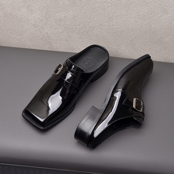 Muške papuče s zatvorenim prstom, gornji dio od kravlje kože, gumena potplata, slip-on, britanski stil