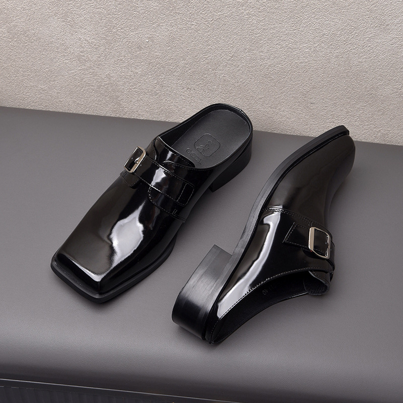 Muške papuče s zatvorenim prstom, gornji dio od kravlje kože, gumena potplata, slip-on, britanski stil