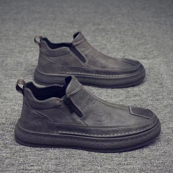 Muške kožne cipele slip-on s gumenom sole, prednji zip, gornji dio od sinteticke kože i uložak od sinteticke kože, povećanje visine