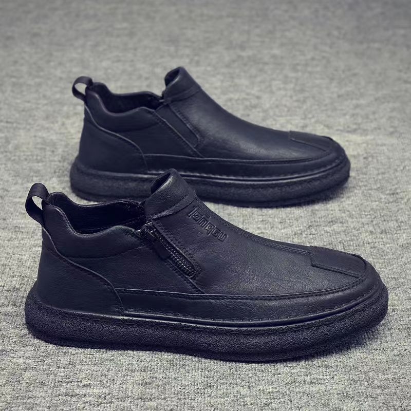 Muške kožne cipele slip-on s gumenom sole, prednji zip, gornji dio od sinteticke kože i uložak od sinteticke kože, povećanje visine