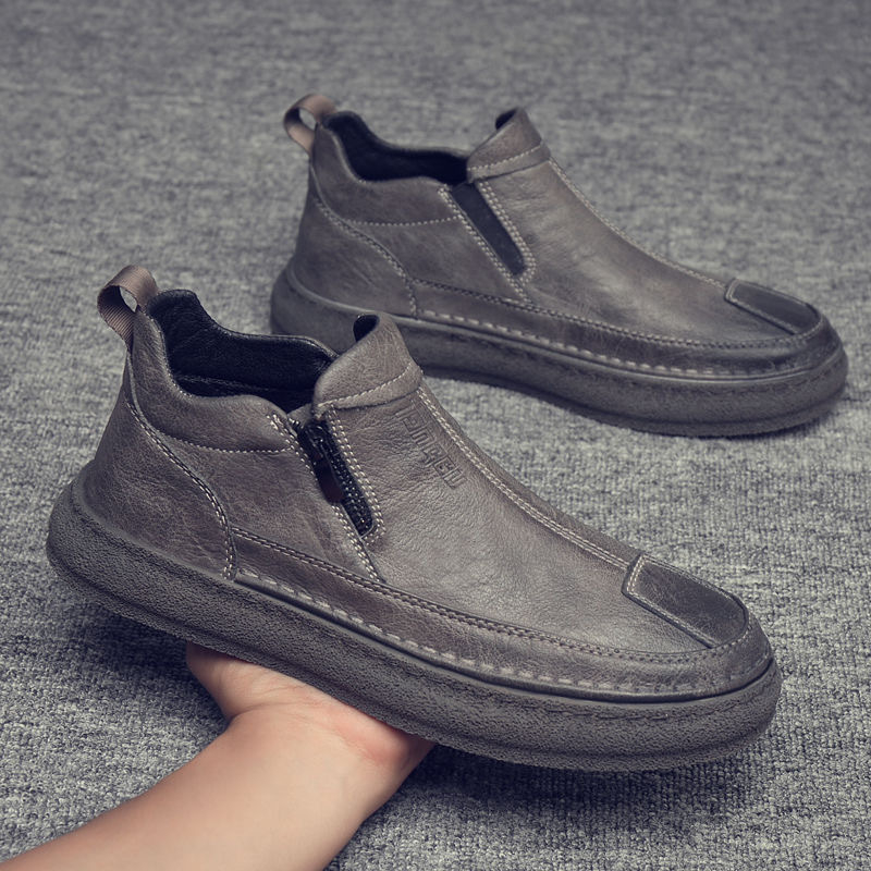 Muške kožne cipele slip-on s gumenom sole, prednji zip, gornji dio od sinteticke kože i uložak od sinteticke kože, povećanje visine