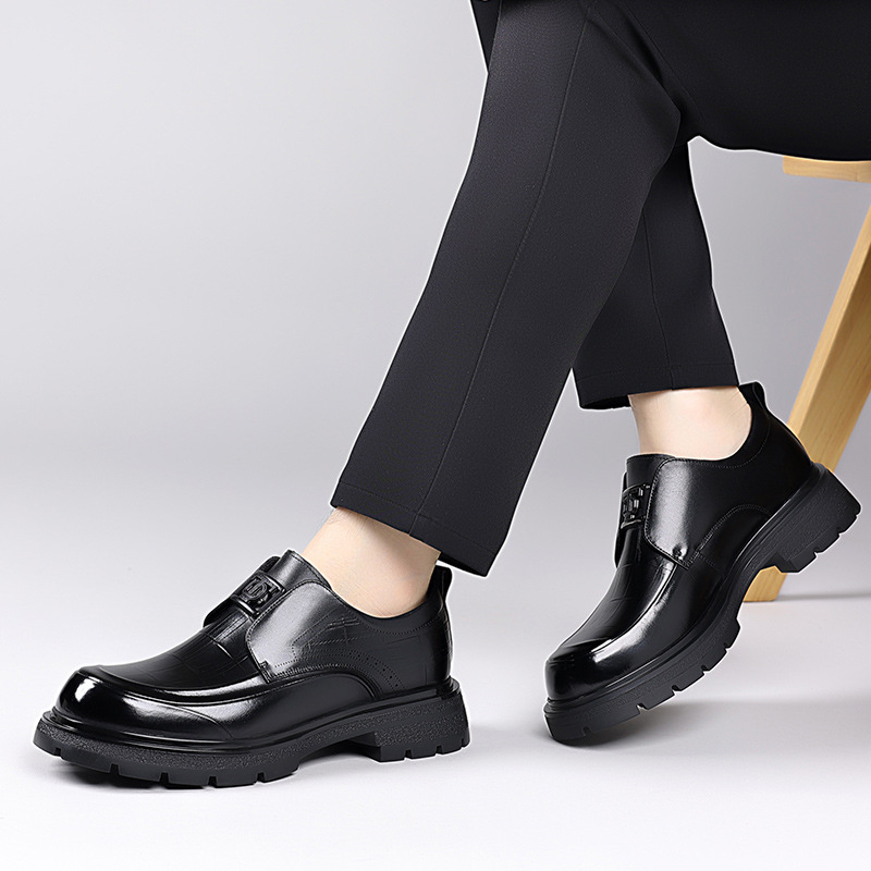 Muške kožne Slip-On cipele za poslovni stil, gornji dio od prve klase teleće kože, podstava od svinjske kože, gumeni potplat, niski gornji dio, okrugli vrh