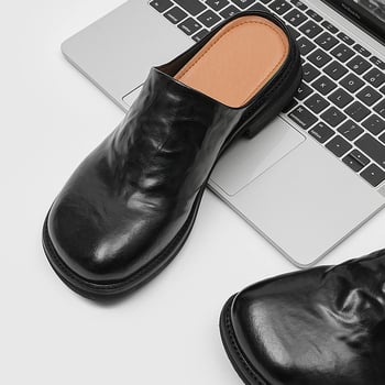 Muške slip-on sandale, kvadratni vrh, debeli potplat, gornjište od kože split tele, ležerni stil
