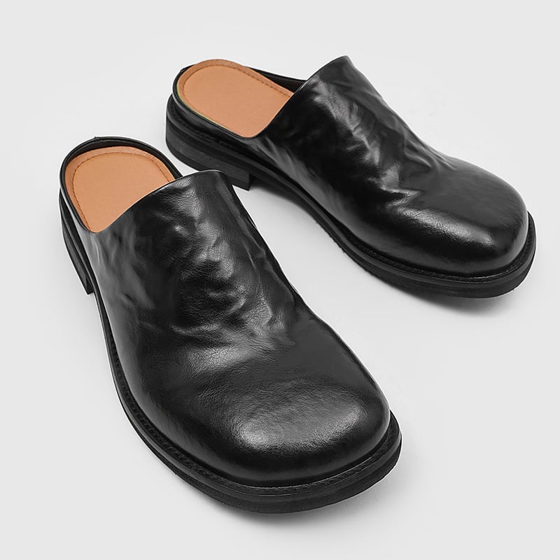 Muške slip-on sandale, kvadratni vrh, debeli potplat, gornjište od kože split tele, ležerni stil