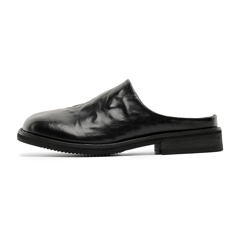 Muške slip-on sandale, kvadratni vrh, debeli potplat, gornjište od kože split tele, ležerni stil