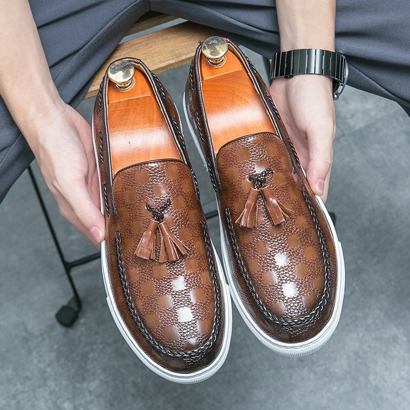 Muške cipele s resicama od umjetne kože, uski špicasti nos, slip-on, gumena potplat, PU podstava, poslovni stil