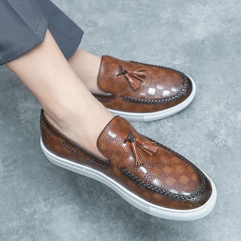 Muške cipele s resicama od umjetne kože, uski špicasti nos, slip-on, gumena potplat, PU podstava, poslovni stil