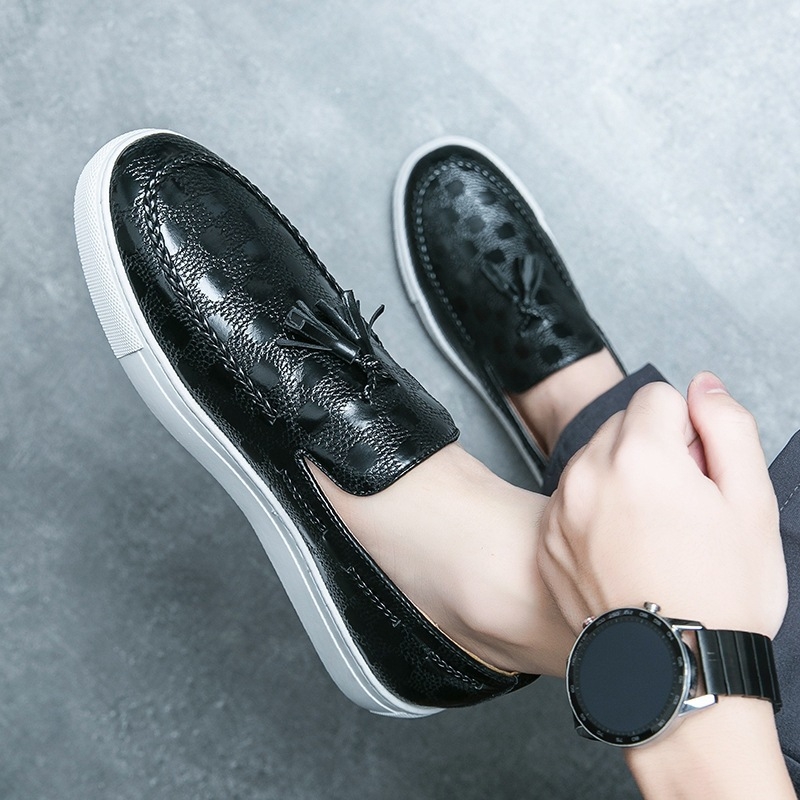 Muške cipele s resicama od umjetne kože, uski špicasti nos, slip-on, gumena potplat, PU podstava, poslovni stil