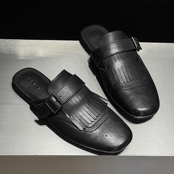 Muške slip-on papuče s izrezbarenom špicom – retro stil, ravne papuče s gumom, model 62201-J