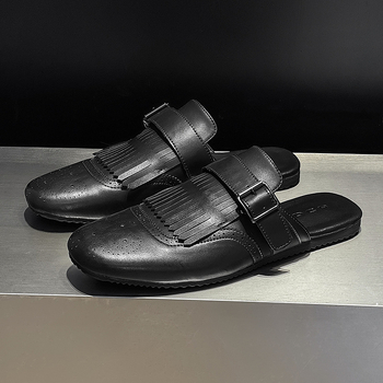 Muške slip-on papuče s izrezbarenom špicom – retro stil, ravne papuče s gumom, model 62201-J