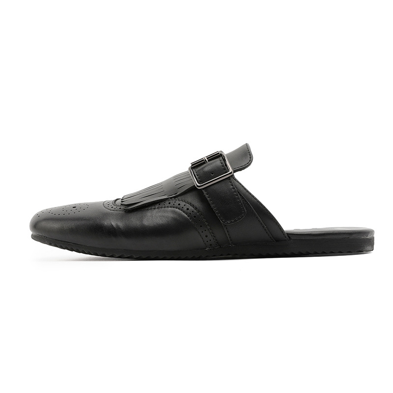 Muške slip-on papuče s izrezbarenom špicom – retro stil, ravne papuče s gumom, model 62201-J