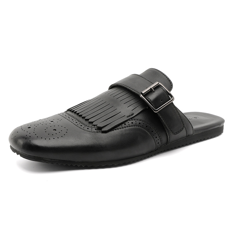Muške slip-on papuče s izrezbarenom špicom – retro stil, ravne papuče s gumom, model 62201-J