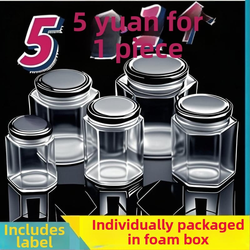 Хранително-безопасен запечатан шестостенен стъклен буркан с капак за мед, лютив сос и лимонов конфитюр