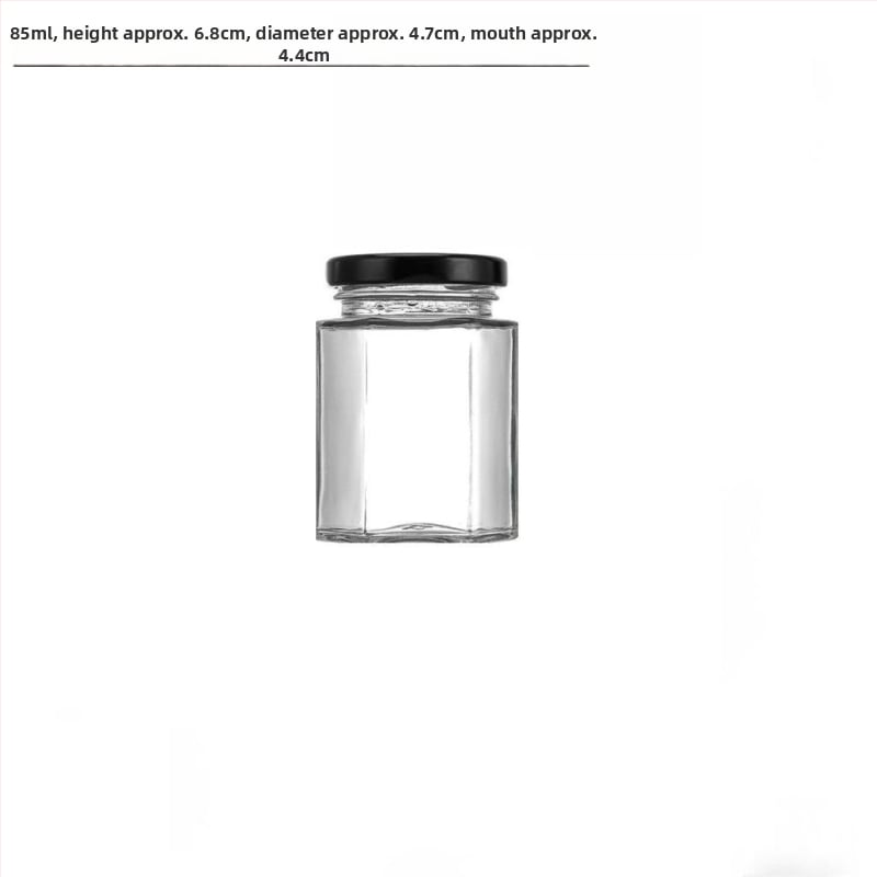 Хранително-безопасен запечатан шестостенен стъклен буркан с капак за мед, лютив сос и лимонов конфитюр