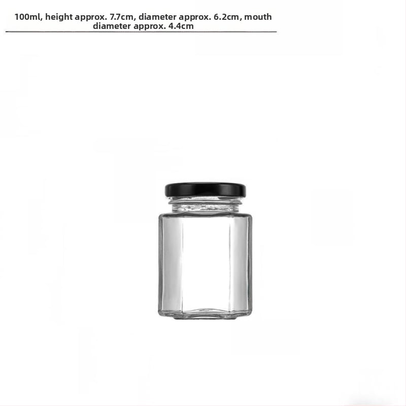 Хранително-безопасен запечатан шестостенен стъклен буркан с капак за мед, лютив сос и лимонов конфитюр