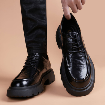 Pantofi derby din piele pentru bărbați cu talpă groasă – partea superioară din piele de vacă, talpă din cauciuc, toc 3–5 cm, ideal pentru business și casual, pentru iarnă