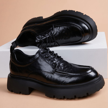 Pantofi derby din piele pentru bărbați cu talpă groasă – partea superioară din piele de vacă, talpă din cauciuc, toc 3–5 cm, ideal pentru business și casual, pentru iarnă