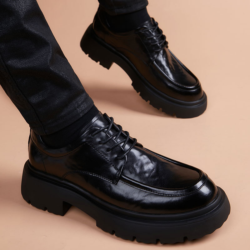Pantofi derby din piele pentru bărbați cu talpă groasă – partea superioară din piele de vacă, talpă din cauciuc, toc 3–5 cm, ideal pentru business și casual, pentru iarnă
