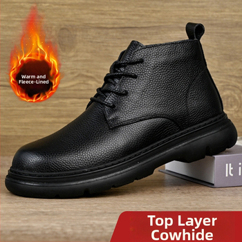 Ghete Martin pentru bărbați, partea superioară din piele, talpă din cauciuc, iarnă, rezistente la uzură, toc în formă de con 3–5 cm