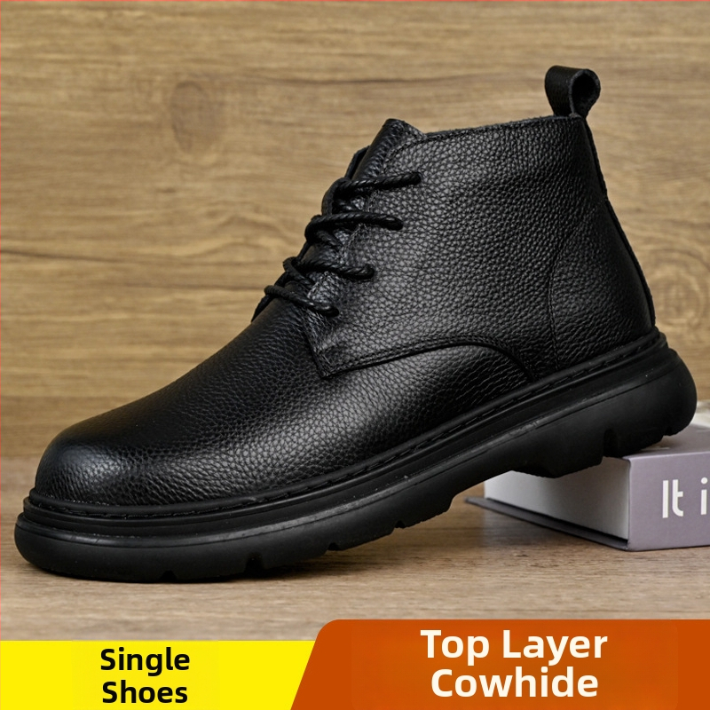 Ghete Martin pentru bărbați, partea superioară din piele, talpă din cauciuc, iarnă, rezistente la uzură, toc în formă de con 3–5 cm