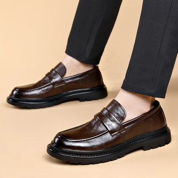 Muške formalne kožne cipele – Slip-On, PU gornji dio, gumena potplata, kožni vrh prsta, prozračan